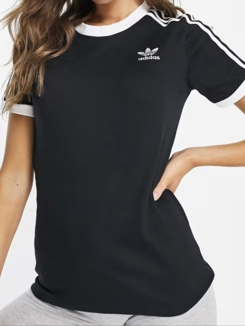 Woman adidas Originals ADICOLOR three stripe t-shirt in black
